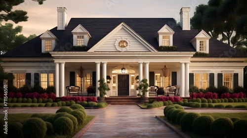 Colonial style American house. American classic home and house designs.  photo