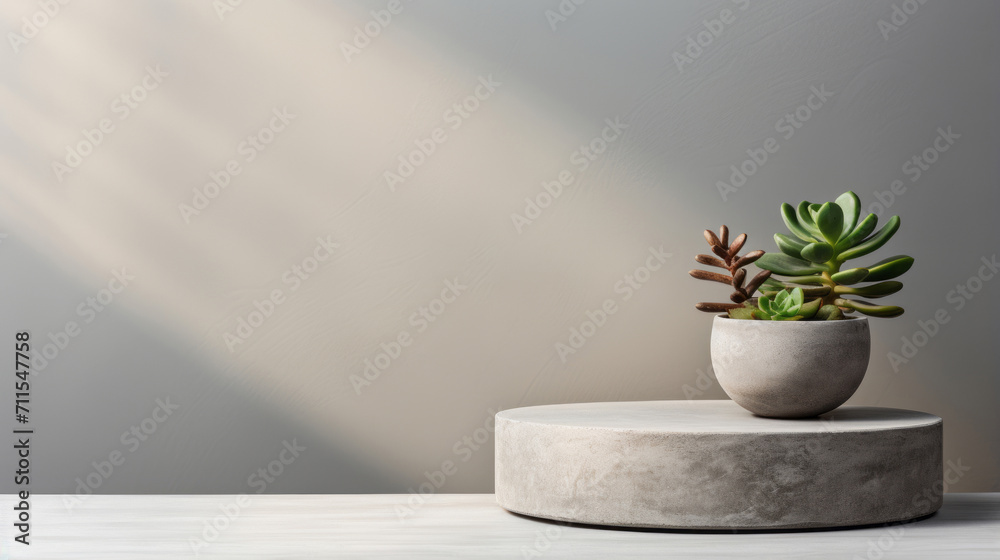 minimalistic gray sunlit concrete cylinder podium on a gray background for product display and presentation, monochrome and minimalistic look minimalistic gray sunlit concrete cylinder podium on a gray background for product display and presentation, monochrome and minimalistic look
