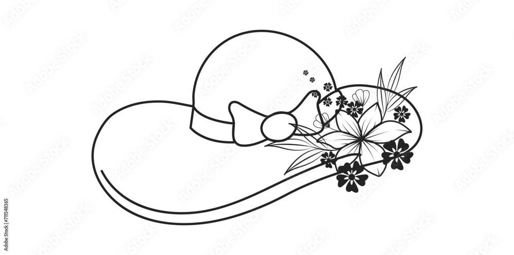 vector line art hat with flower vector line art hat with flower