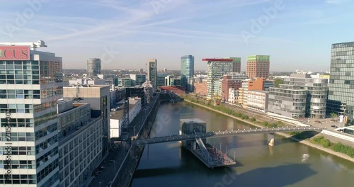 Medienhafen in Dusseldorf, Capital of North Rhine Westphalia Germany. Aerial shot.