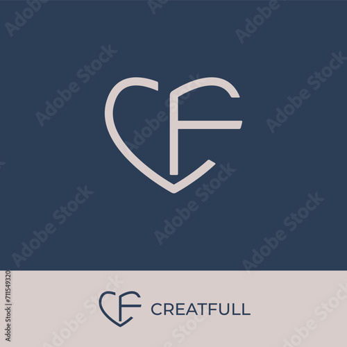 Initials FC Love Logo Line Vector. Letter CF Combine With Love Icon Simple Logo Design.