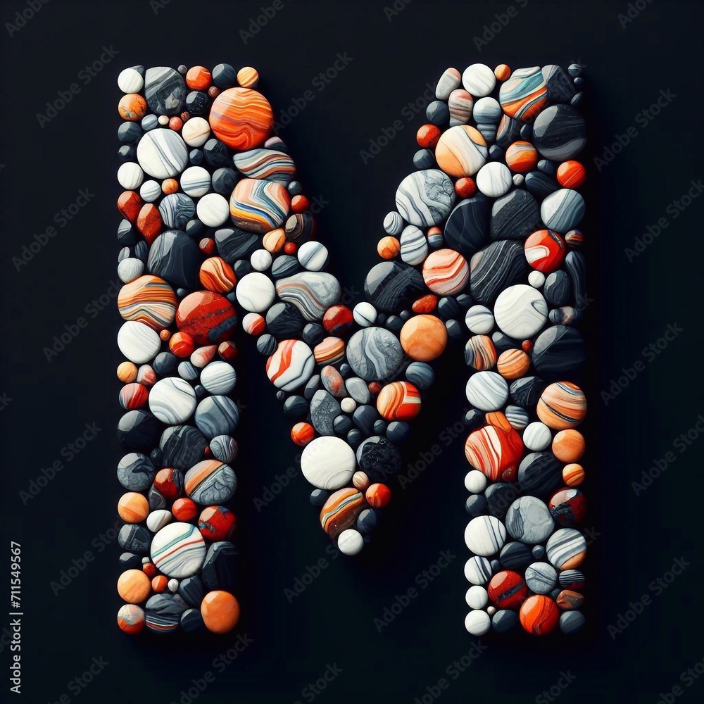 M letter shape made of marble pebbles. AI generated illustration M letter shape made of marble pebbles. AI generated illustration