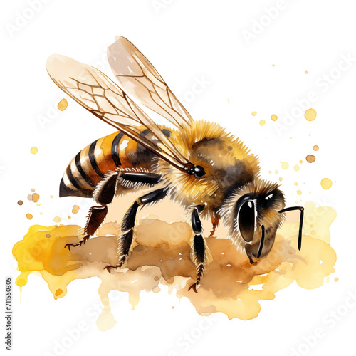 close up bee watercolor illustration png isolated on a transparent background, insects clipart
