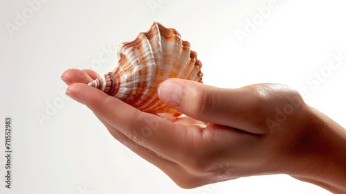 Detailed shot of a hand holding a seashell generative ai