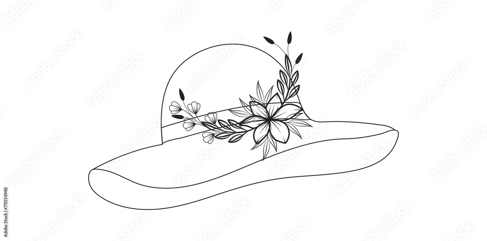 vector line art hat with flower vector line art hat with flower