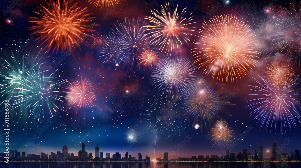 Happy New Year, burning fireworks with bokeh light background Happy New Year, burning fireworks with bokeh light background