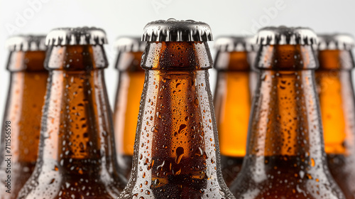 Close-up view of fresh bottles of beer photo