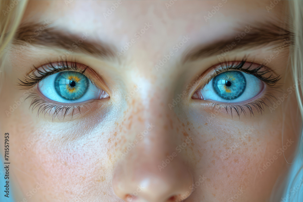 Close-up of a girl's blue eyes. Selective focus. Close-up of a girl's blue eyes. Selective focus.