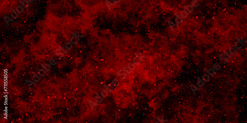 Abstract dynamic particles with soft red clouds on dark background. Defocused Lights and Dust Particles. Watercolor wash aqua painted texture grungy design.