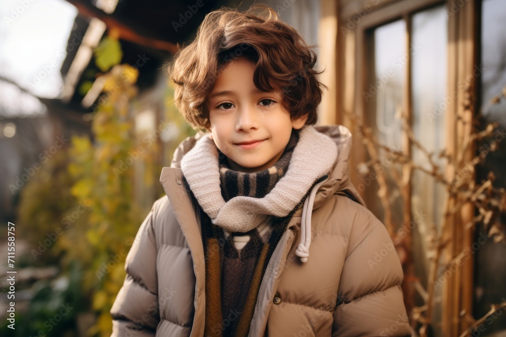 Portrait of a cute little boy in a warm coat and scarf. Portrait of a cute little boy in a warm coat and scarf.