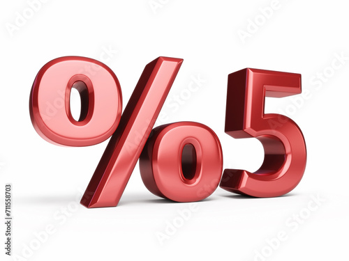 Five percent  render (isolated on white and clipping path)