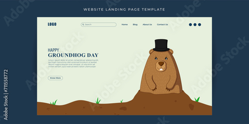 Vector illustration of Happy Groundhog Day Website landing page banner Template