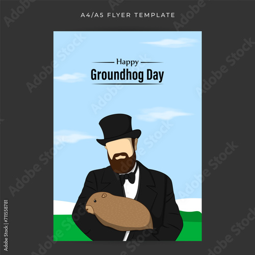 Vector illustration of Happy Groundhog Day social media feed A4 template