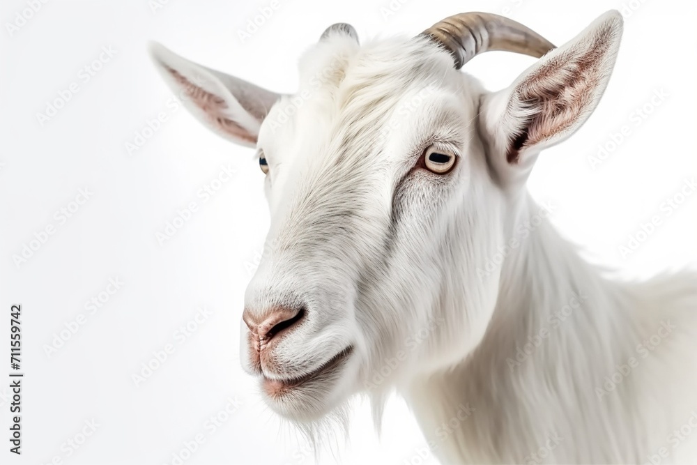 A closeup white goat isolated on a white background livestock domestic farm animals ai generated