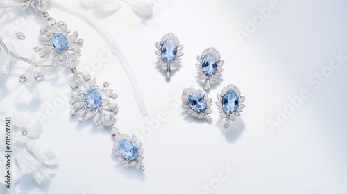 Sparkling in high-quality resolution, jewelry pieces on a pristine white background create a visually enchanting composition, each detail shining in the light.