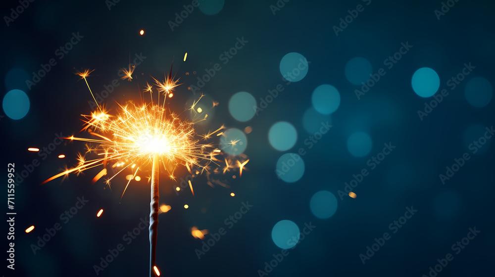 Obraz premium Happy New Year, burning fireworks with bokeh light background