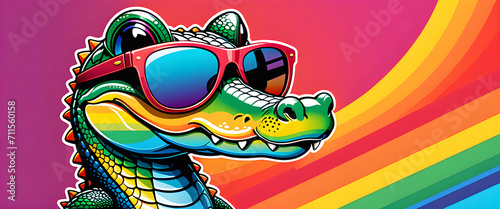 Illustration of a cute crocodile character wearing sunglasses. Colorful coloring.