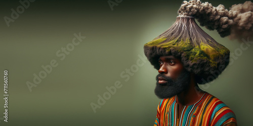 An African man with a hairstyle in the form of a volcano.