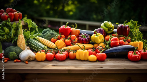 Assorted vegetables on rustic wooden table