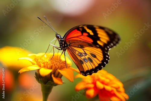 Close-up of a butterfly on a flower. Generative AI