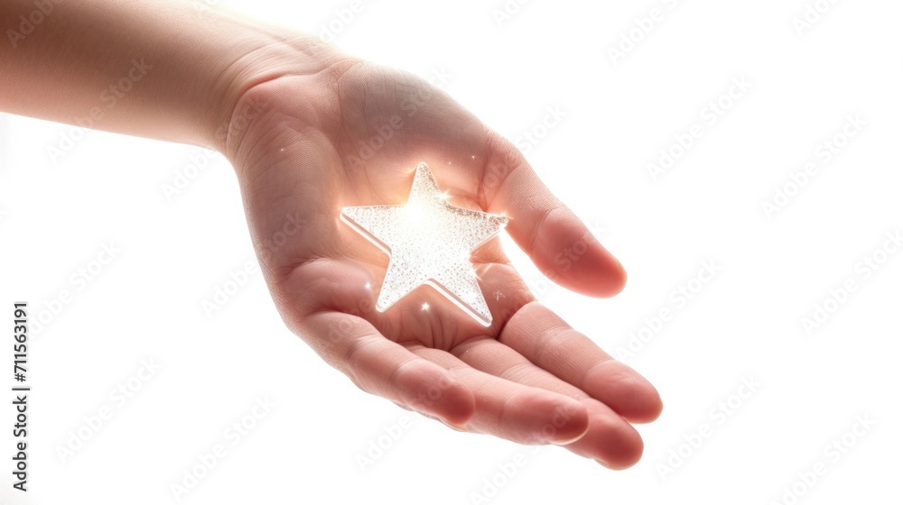 Hand holding a shining star, fingers delicately touching generative ai Hand holding a shining star, fingers delicately touching generative ai