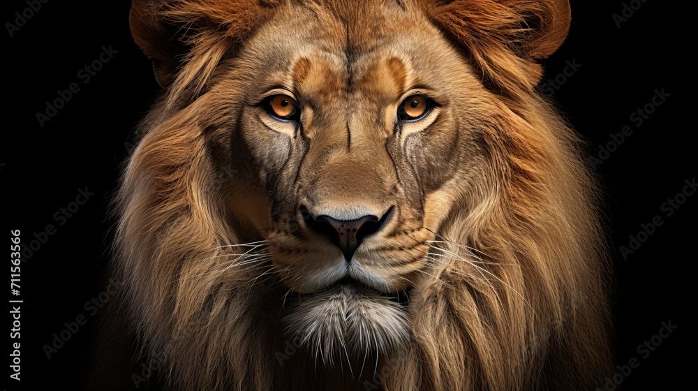 Majestic and vibrant lion in a captivating pose, isolated on a dramatic black background