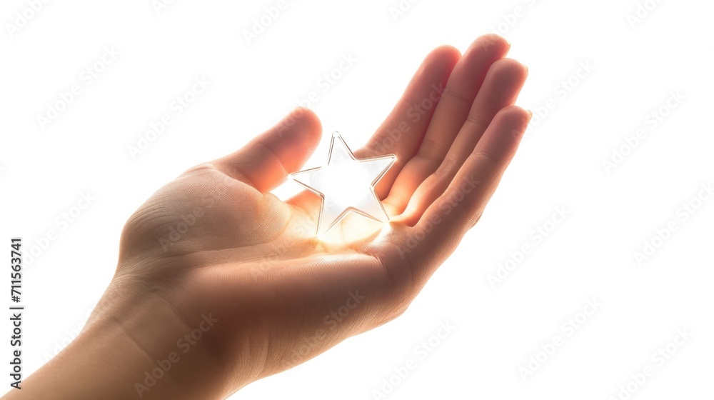 Hand holding a shining star, fingers delicately touching generative ai Hand holding a shining star, fingers delicately touching generative ai