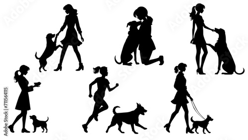 Stylish silhouette set of dog person