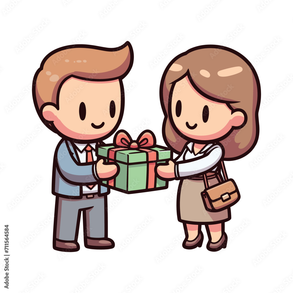 COUPLE WITH GIFT ILLUSTRATION CARTOON VECTOR