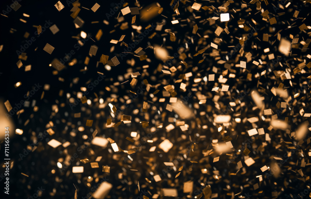 Golden confetti glittering in festive celebration Golden confetti glittering in festive celebration