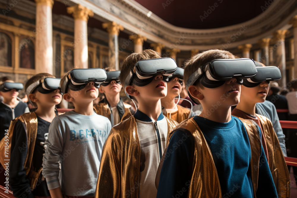 A visually striking scene of students participating in a virtual