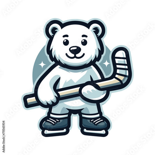 POLAR BEAR WIT ICE HOCKEY STICK MASCOT ILLUSTRATION VECTOR