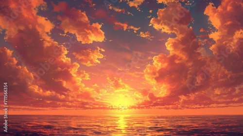 sunset over the ocean. Manga style clouds generative ai
