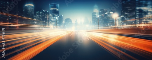 Blurred traffic curve background banner at night line