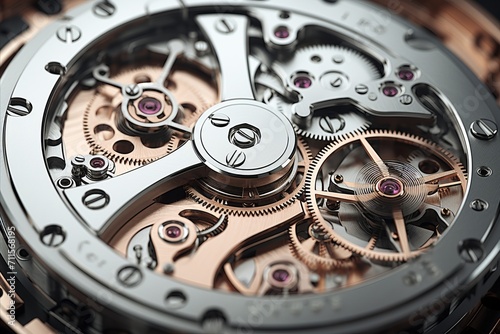 Intricate details of handcrafted mechanical watch movement, showcasing delicate gears and jewels