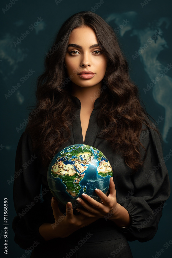 Naklejka premium woman holding globe