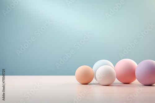 balls of delicate shades on a light blue background. a place for text or advertising.
