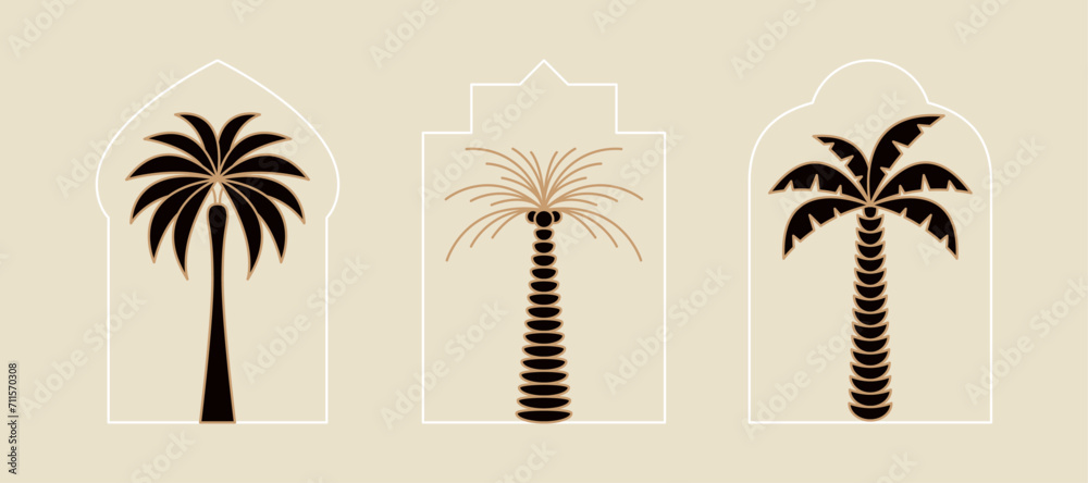 Palm tree thin line icon abstract design summer logo template modern minimal linear emblem for vacations rentals and travel services. Vector illustration