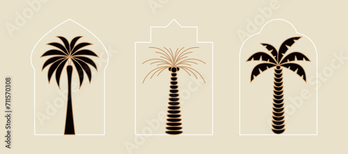 Palm tree thin line icon abstract design summer logo template modern minimal linear emblem for vacations rentals and travel services. Vector illustration