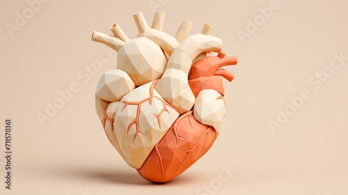 Highly detailed and realistic 3d model of a human heart, isolated on a gradient beige background photo