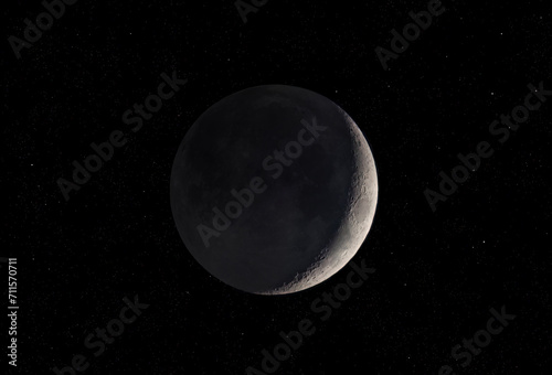 Waxing Crescent moon glowing