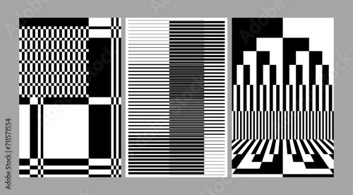 Square pattern line graphic design symmetry pattern mosaic geometric abstract pattern set black and white monochrome repeat flat minimal modern