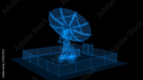 4k Radio telescope technology video, Radio antenna video, radar technology video, antenna wireframe