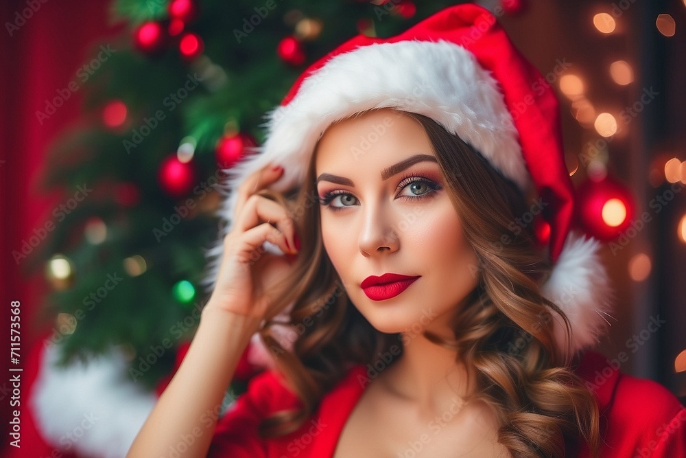 woman in santa hat