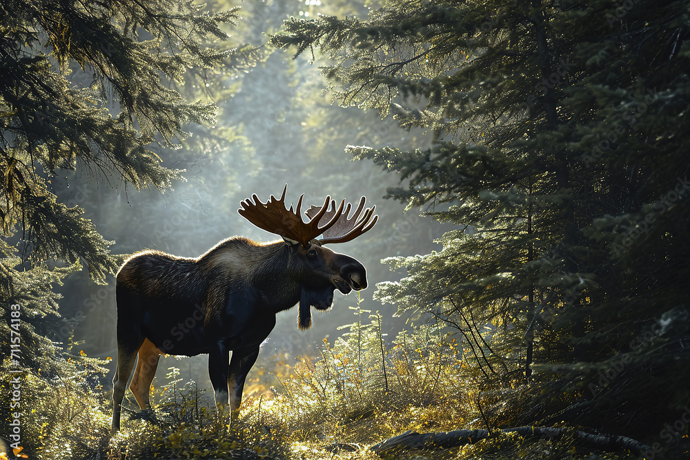 The moose shows off its pride and beautiful antlers. The moose shows off its pride and beautiful antlers.