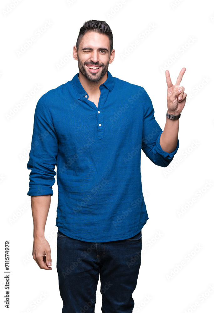 Young handsome man over isolated background smiling with happy face winking at the camera doing victory sign. Number two. Young handsome man over isolated background smiling with happy face winking at the camera doing victory sign. Number two.
