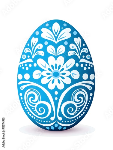 Cartoon Style Easter Egg in blue Colors on a white Background. Easter Illustration with Copy Space
