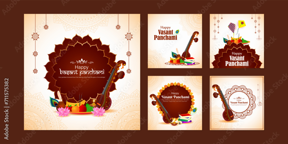 Vector illustration of Happy Vasant Panchami social media feed set template