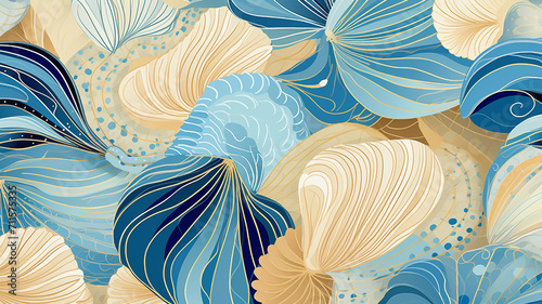 Seashells and Waves Pattern Nautical Color photo