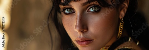 Woman in the Goddess Ancient Babylonian Civilization Beauty Style - Beautiful Goddess Girl Background created with Generative AI Technology photo